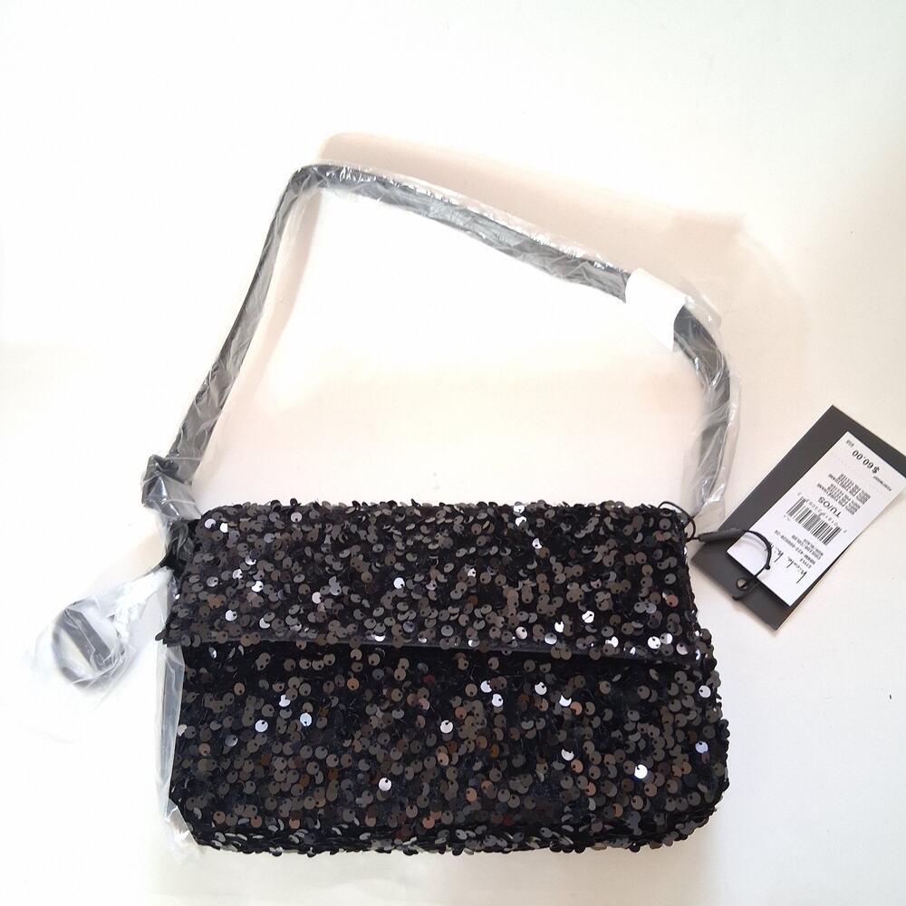 Nicole Miller Small Black Sequin Shoulder Bag Purse Evening Cocktail Handbag NWT
